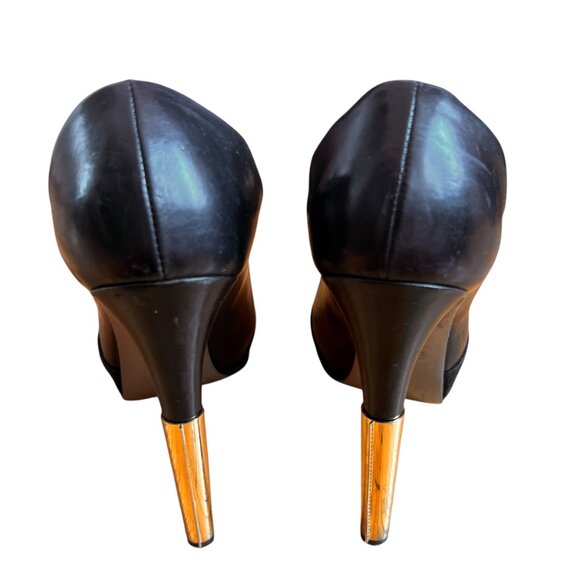 Maiyet Livia platform pumps black leather suede toe semi pointed gold toe 39 9 - Picture 4 of 15